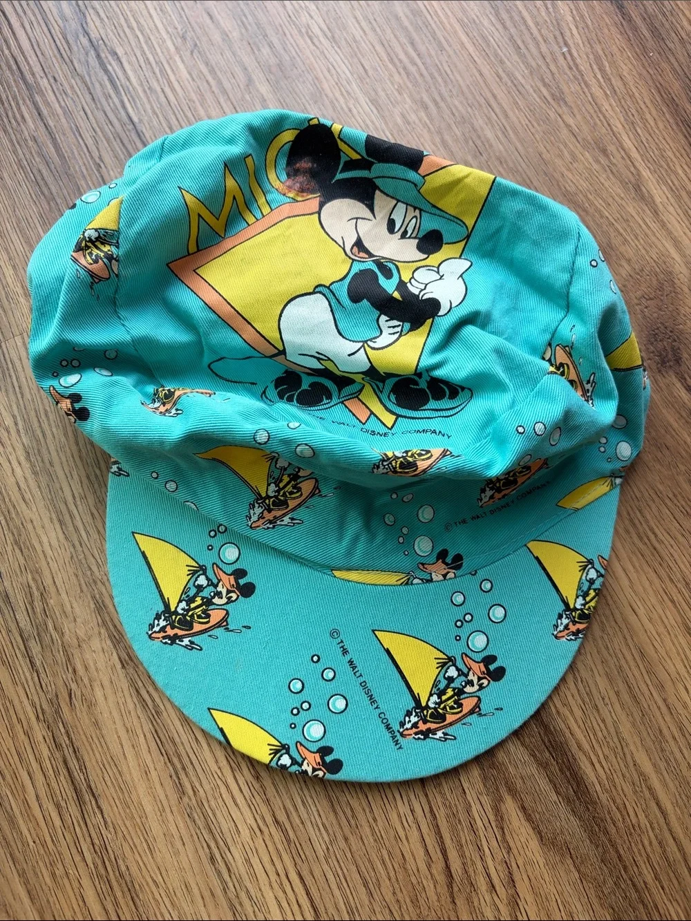 Vintage 80s Disney Teal and Yellow Mickey Mouse Kids Cap